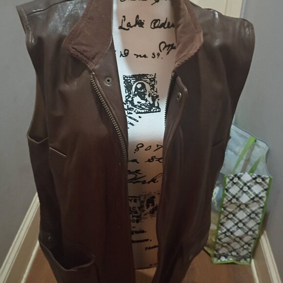 Men's Genuine Leather Vest - Color Dark Brown - Picture 1 of 4